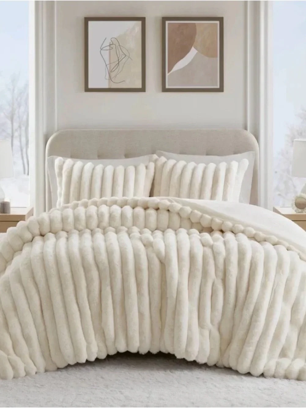 Madison Park Jasmine King Comforter Set, Luxurious Reversible Faux Fur Plush Rib